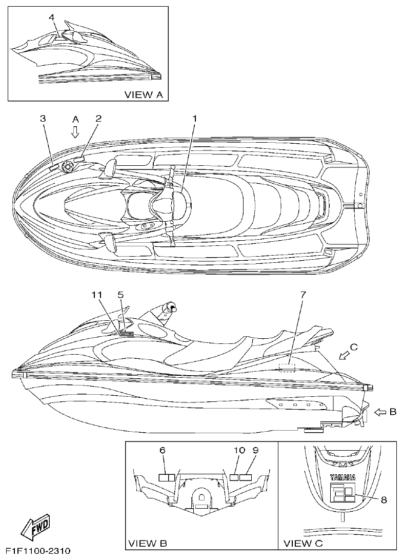 Yamaha XA800A-A IMPORTANT LABELS 3 parts diagram
