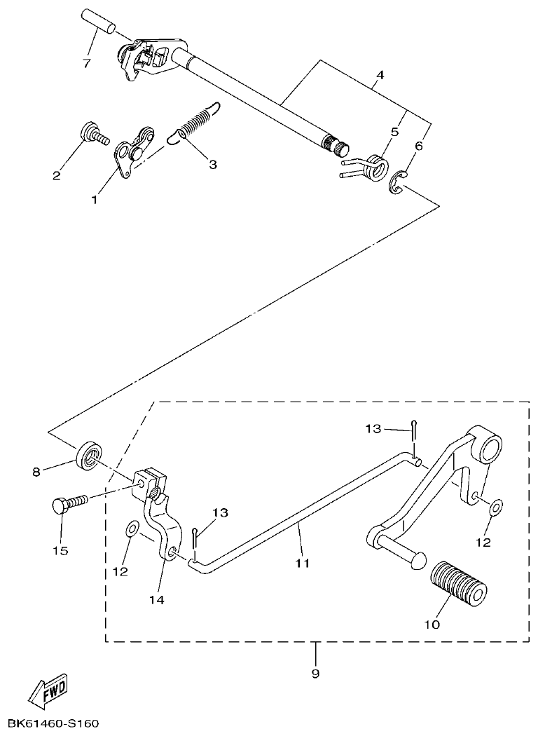 Yamaha YFZ155 EJE DE CAMBIO & PEDAL parts diagram