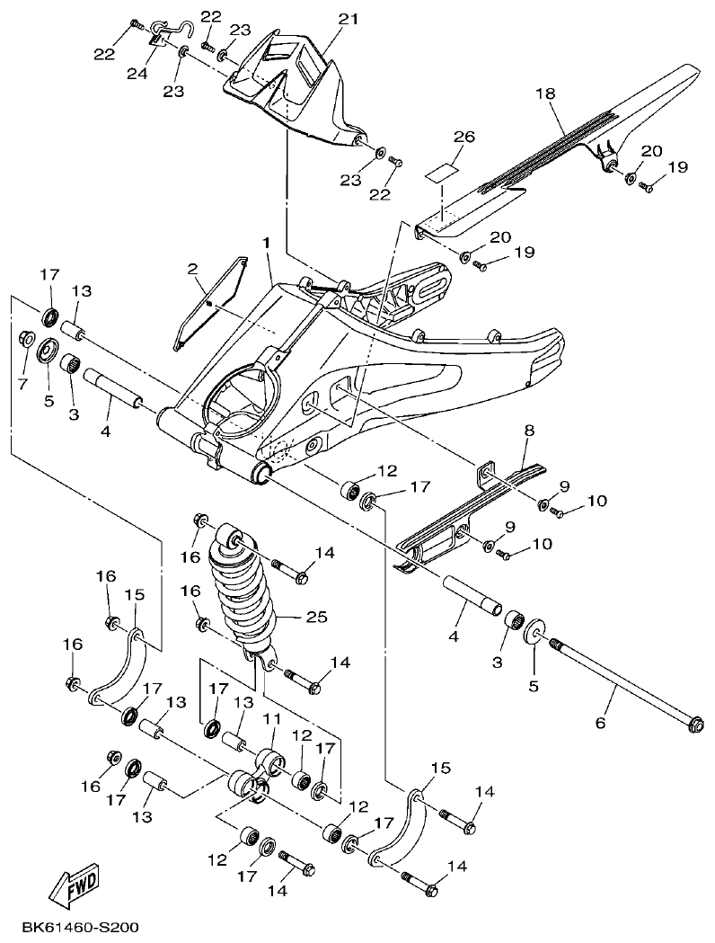Yamaha YFZ155 BRAZO TRASERO & SUSPENSION parts diagram