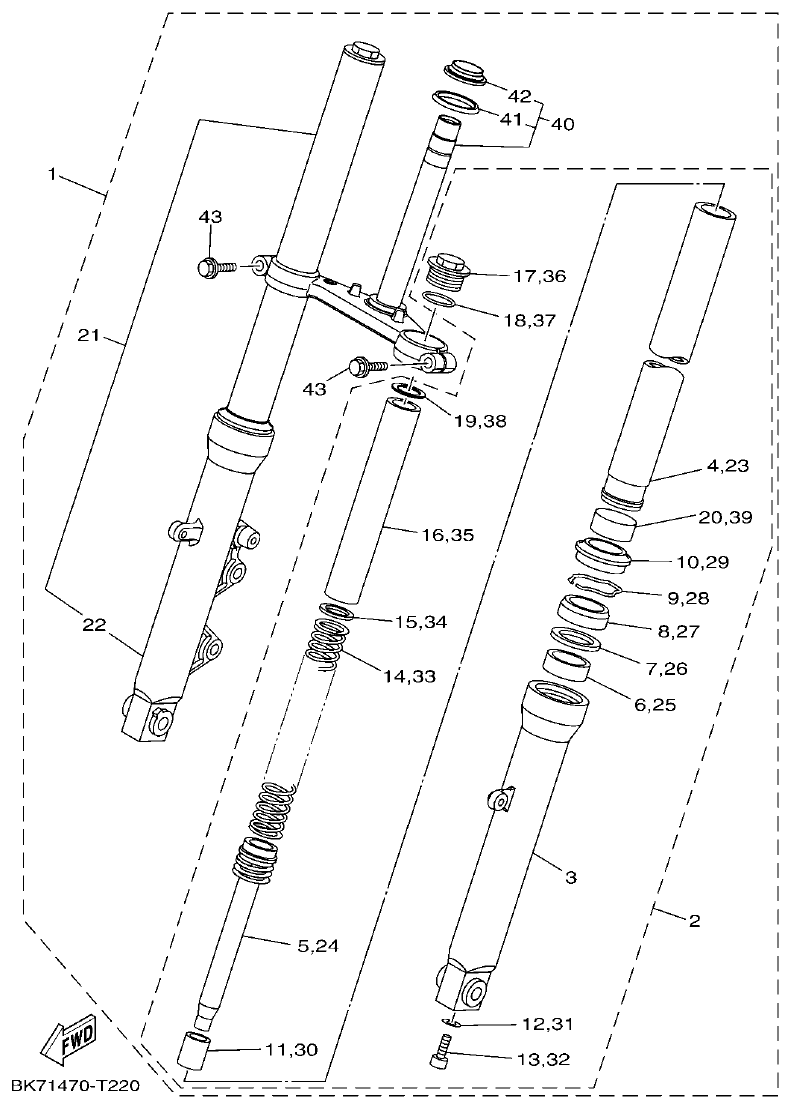 Yamaha YFZ155 HORQUILLA DELANTERA parts diagram