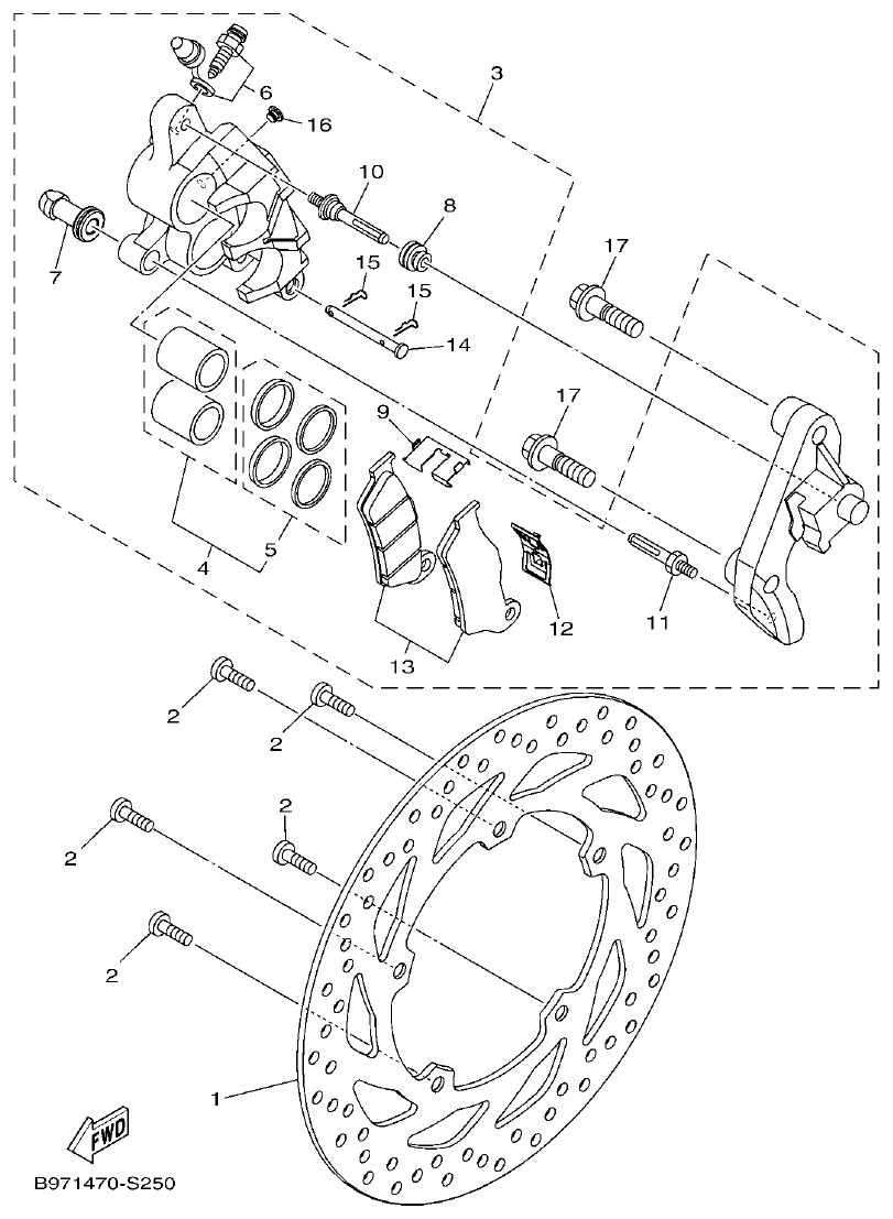 Yamaha YFZ155 CALIBRE FRENO DELANTERA parts diagram