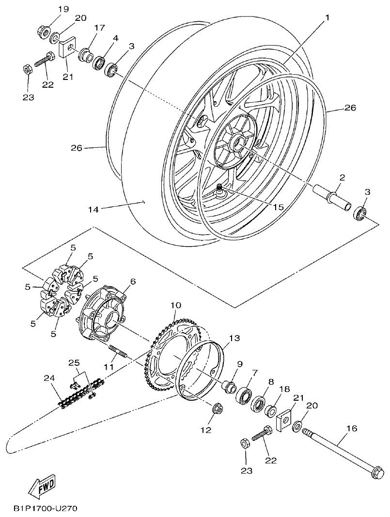 Yamaha YFZ155 RUEDA TRASERA parts diagram