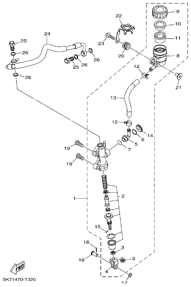 Yamaha YFZ155 CILINDRO MAESTRO TRASERO parts diagram