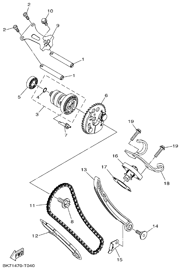 Yamaha YFZ155 ARBOL DE LEVAS & CADENA parts diagram