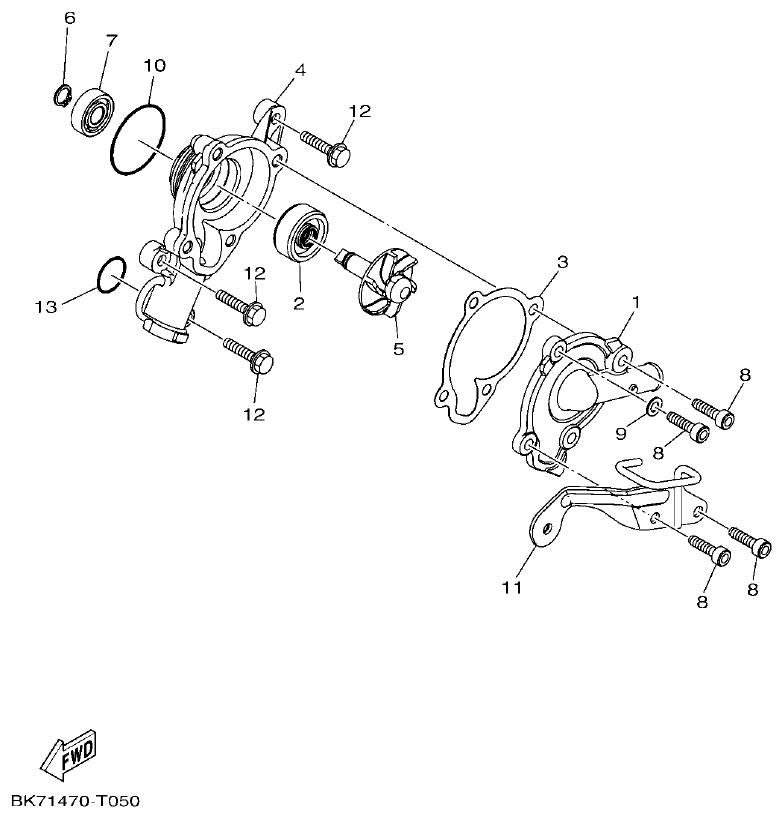 Yamaha YFZ155 BOMBA DE AGUA parts diagram