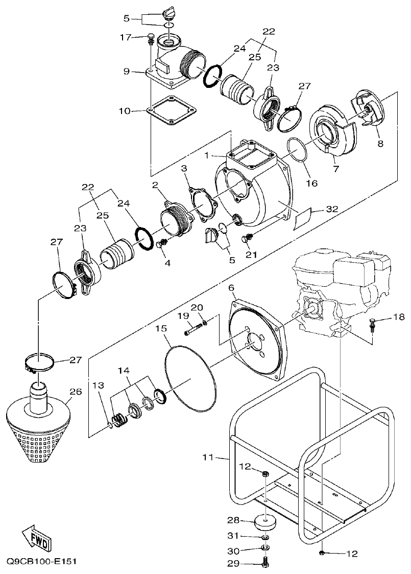 Yamaha YP30G-Q9CC WATER PUMP 2 (YP20G:EUR/OTH/CHN) parts diagram