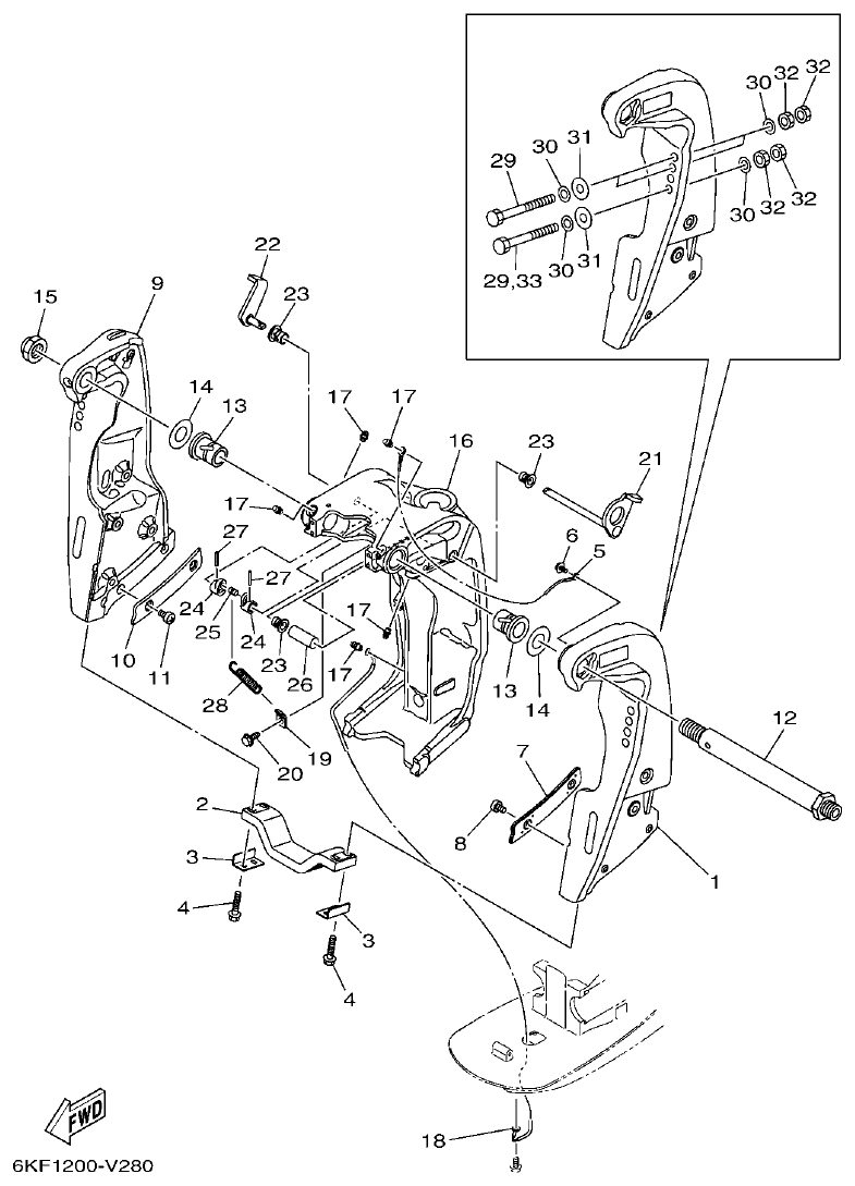 Yamaha F300GET, FL300GET BRACKET 1 parts diagram