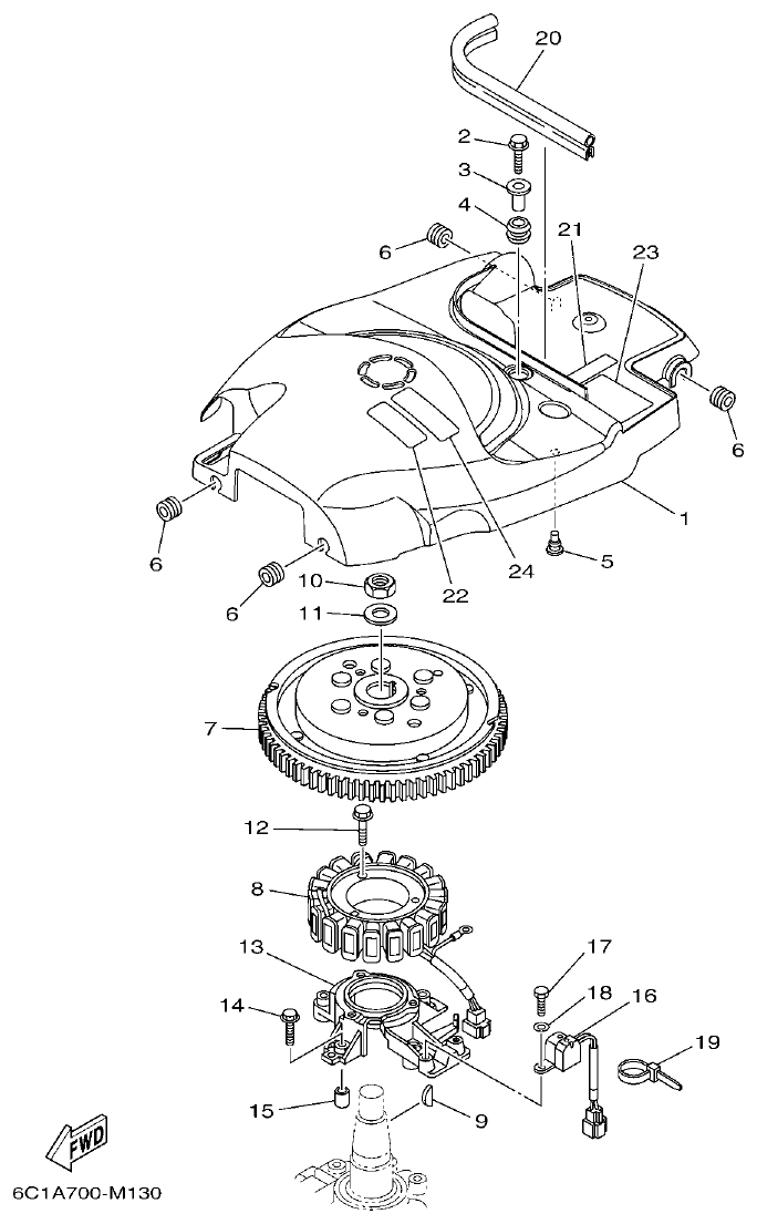 Yamaha F50HET, F60FET, F50HEHD, F60FEHT GENERATOR parts diagram