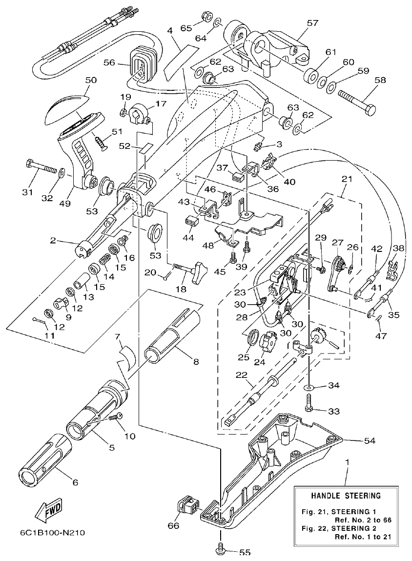 Yamaha F50HET, F60FET, F50HEHD, F60FEHT STEERING 1 parts diagram