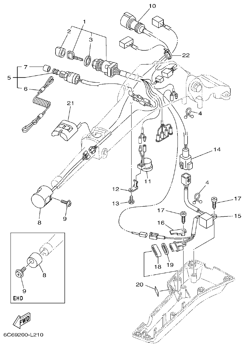 Yamaha F50HET, F60FET, F50HEHD, F60FEHT STEERING 2 parts diagram