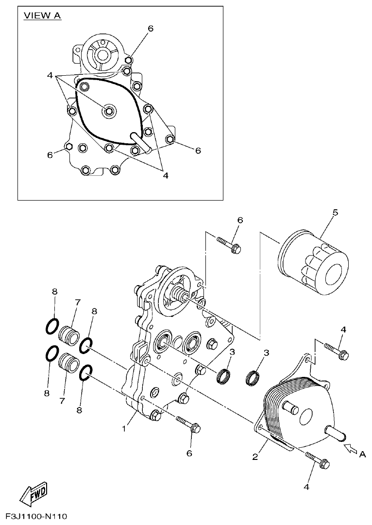 Yamaha F3J8 OIL COOLER parts diagram
