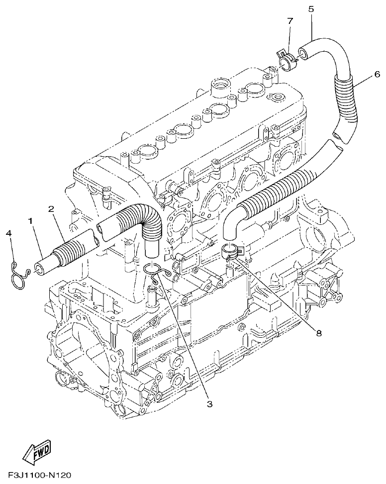 Yamaha F3J8 BREATHER OIL parts diagram
