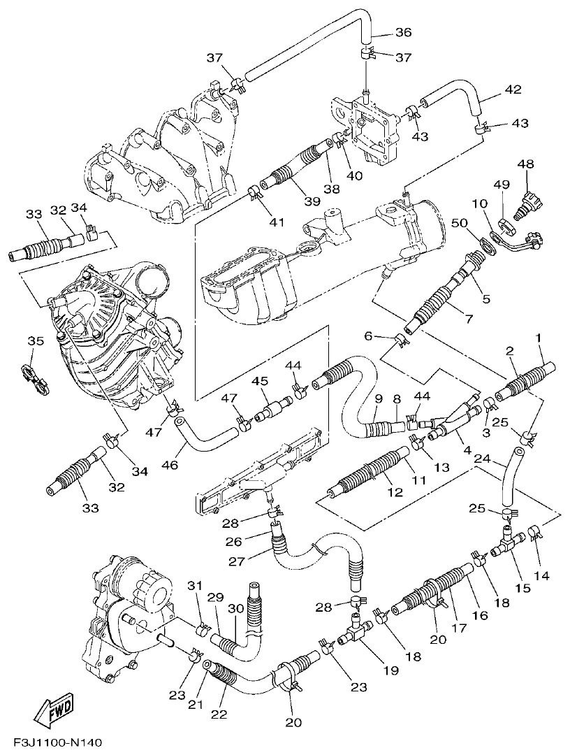 Yamaha F3J8 EXHAUST 2 parts diagram