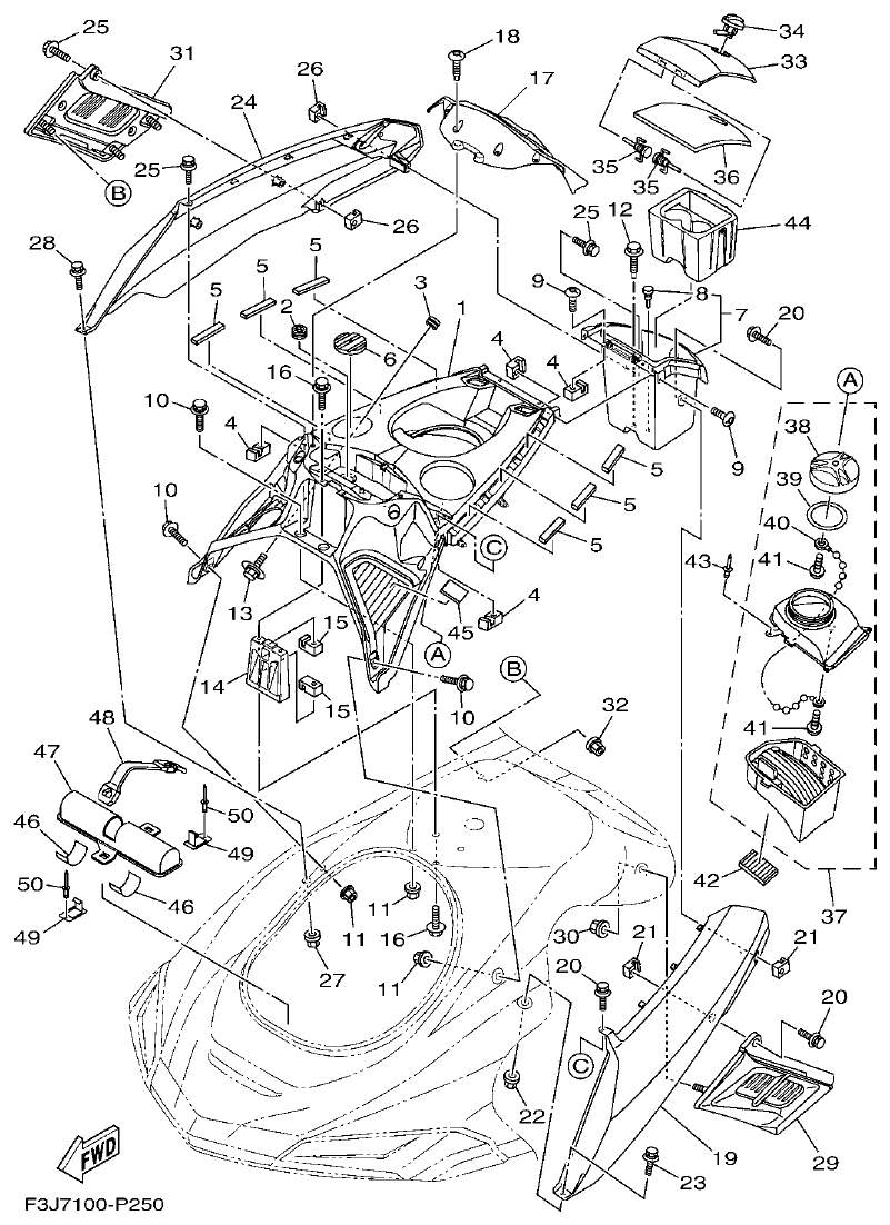 Yamaha F3J8 ENGINE HATCH 1 parts diagram