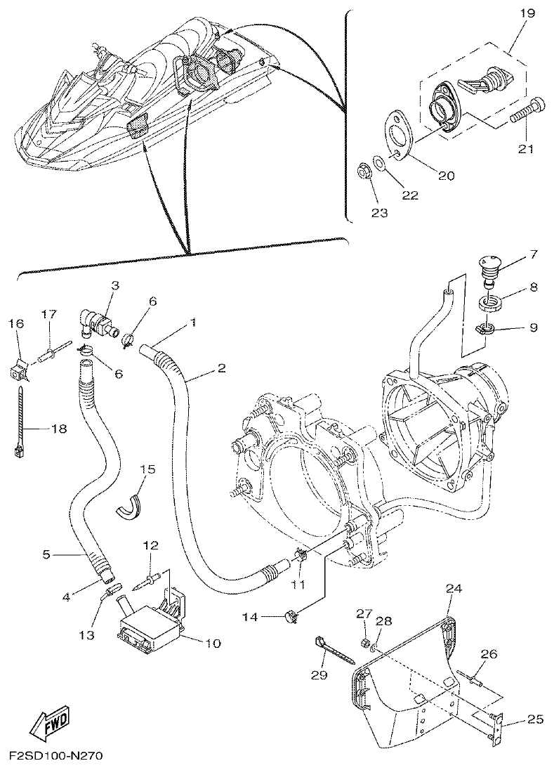 Yamaha F3J8 HULL & DECK parts diagram