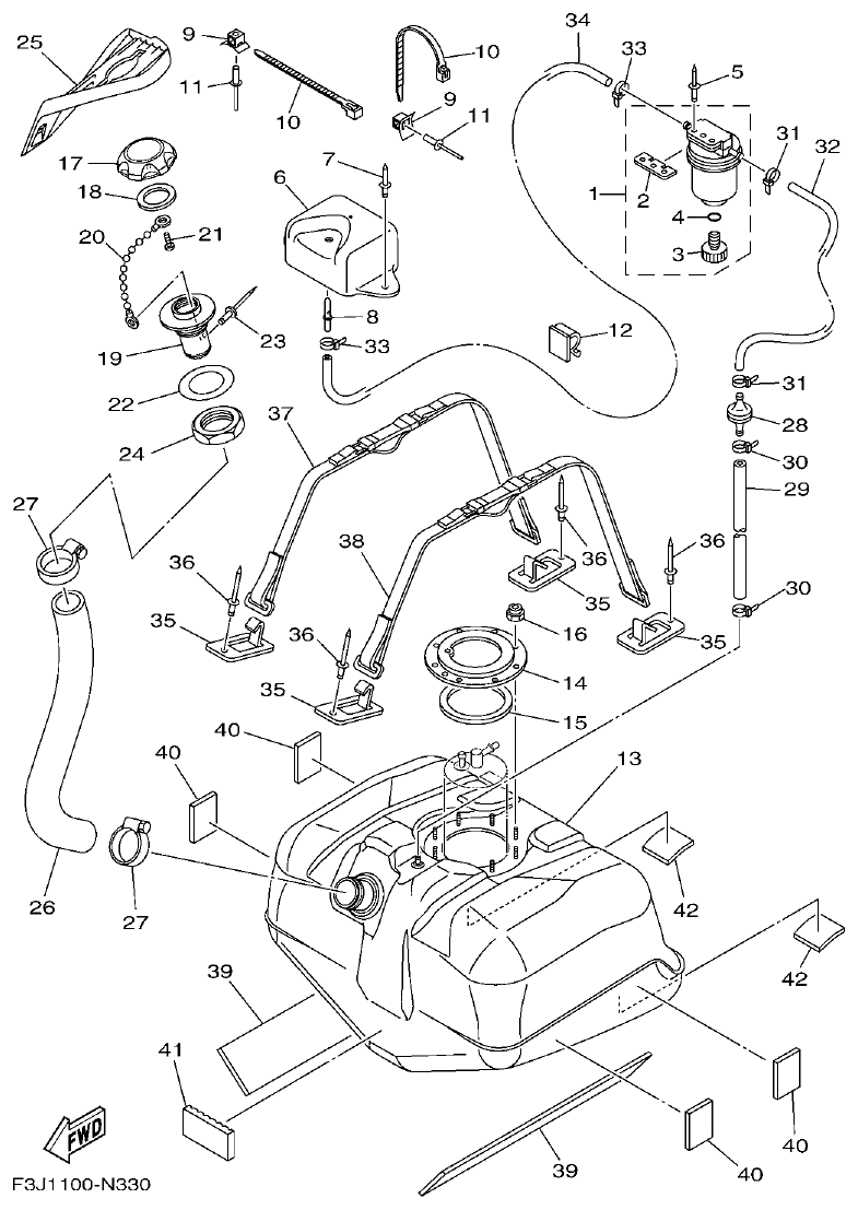 Yamaha F3J8 FUEL TANK parts diagram