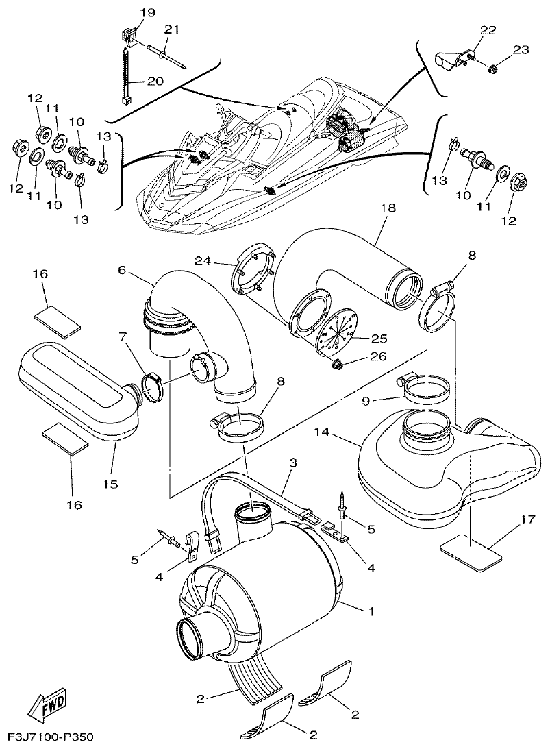 Yamaha F3J8 EXHAUST 3 parts diagram