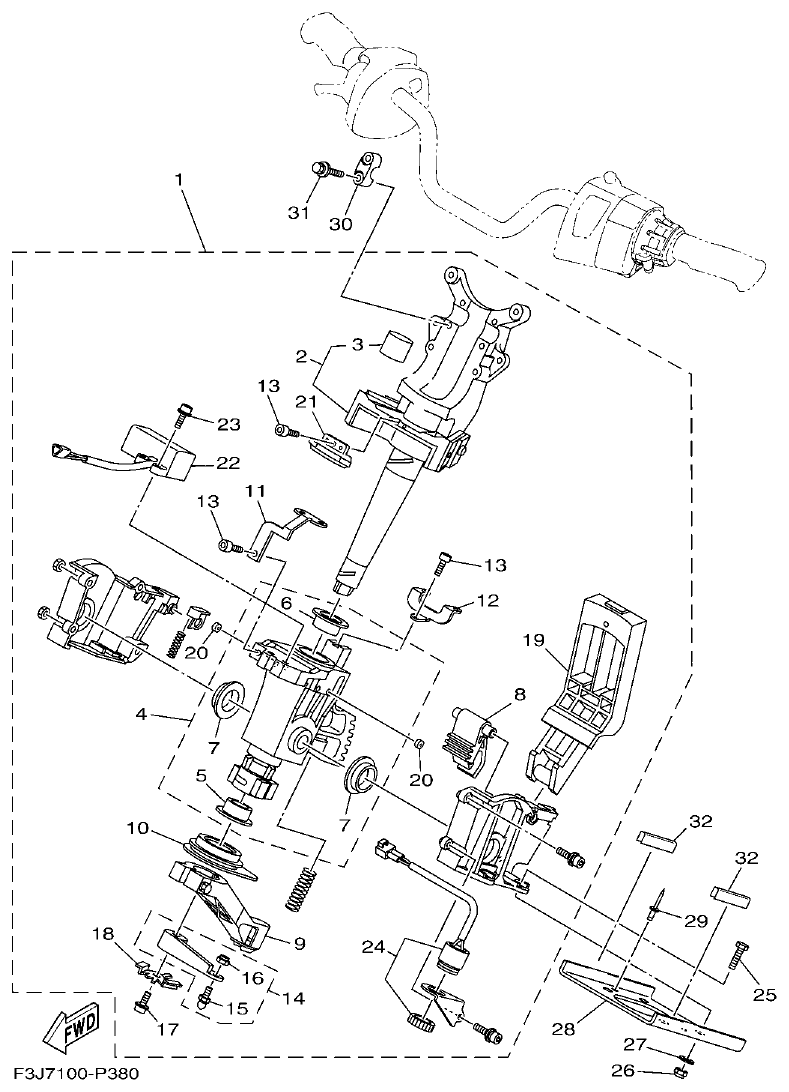 Yamaha F3J8 STEERING 2 parts diagram