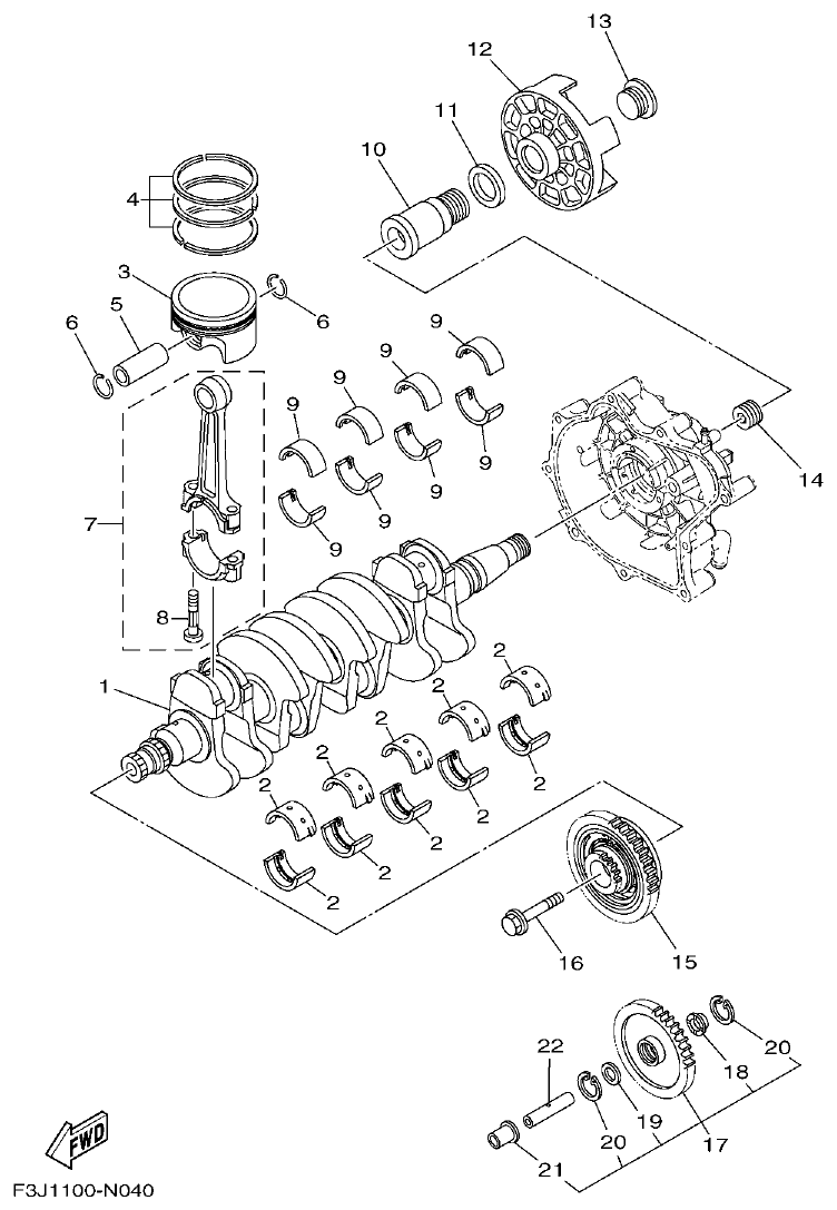 Yamaha F3J8 CRANKSHAFT & PISTON parts diagram