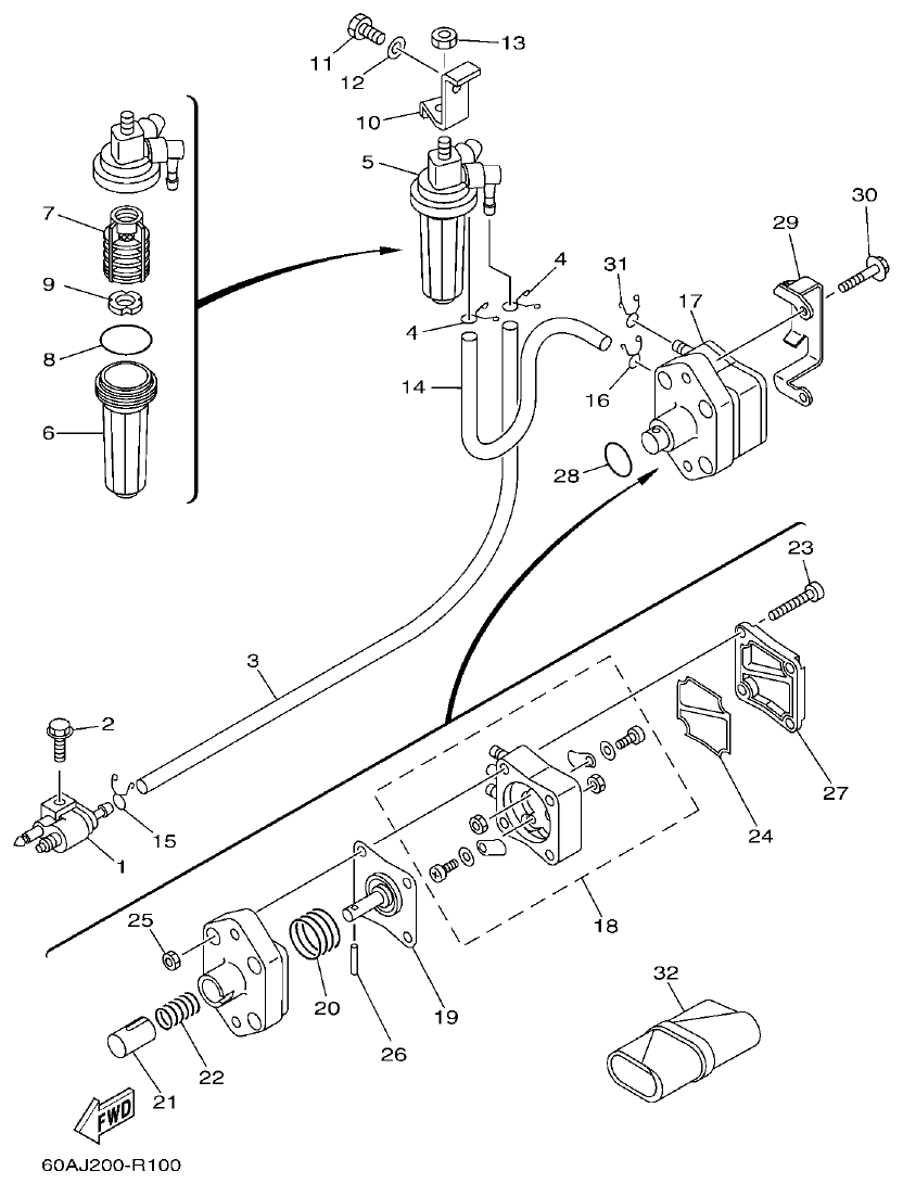 Yamaha FT50CET, FT50CEHD FUEL parts diagram