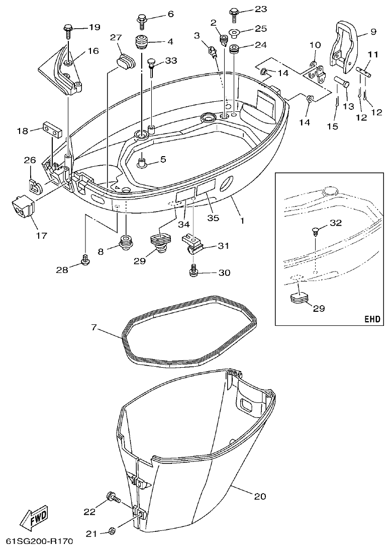 Yamaha FT50CET, FT50CEHD BOTTOM COWLING parts diagram