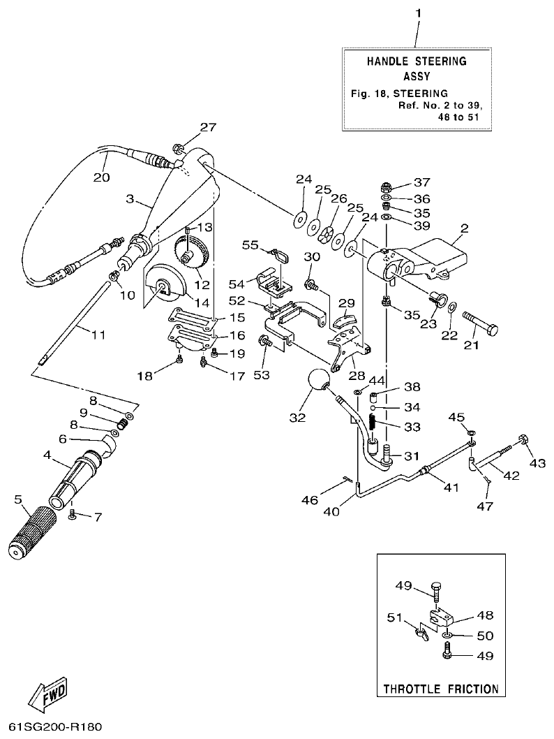 Yamaha FT50CET, FT50CEHD STEERING parts diagram
