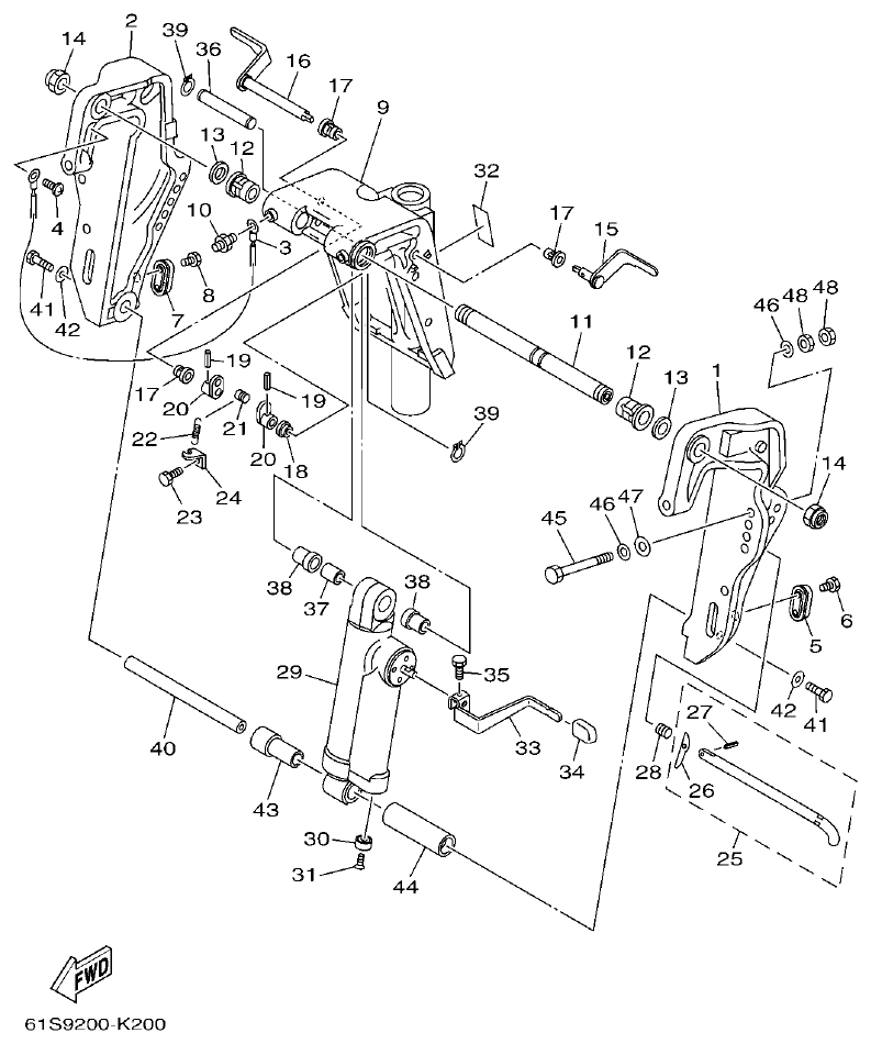 Yamaha FT50CET, FT50CEHD BRACKET 1 parts diagram