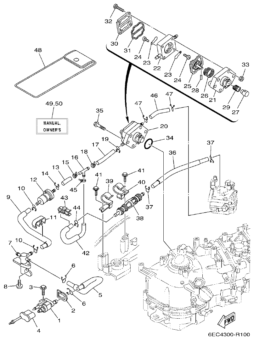 Yamaha F4BMH, F5AMH, F6CMH FUEL 2 parts diagram