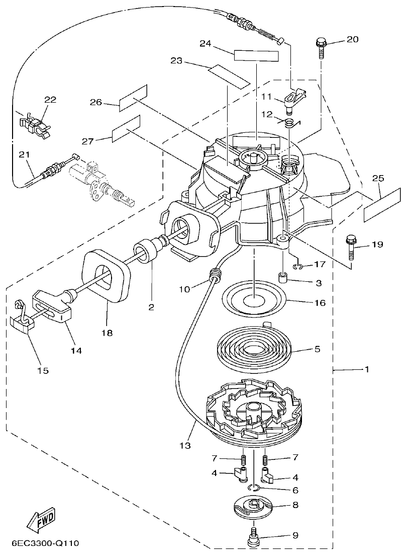 Yamaha F4BMH, F5AMH, F6CMH STARTER parts diagram