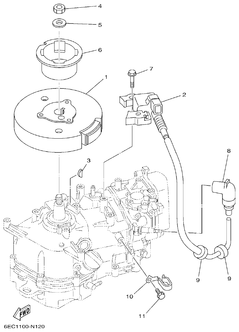Yamaha F4BMH, F5AMH, F6CMH GENERATOR parts diagram