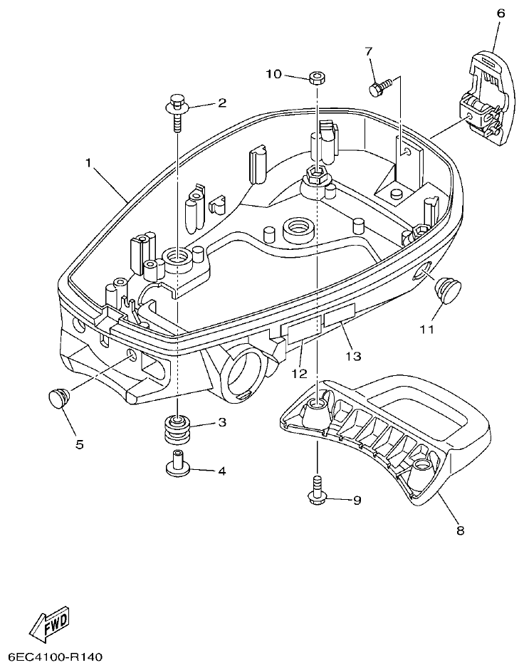 Yamaha F4BMH, F5AMH, F6CMH BOTTOM COWLING parts diagram