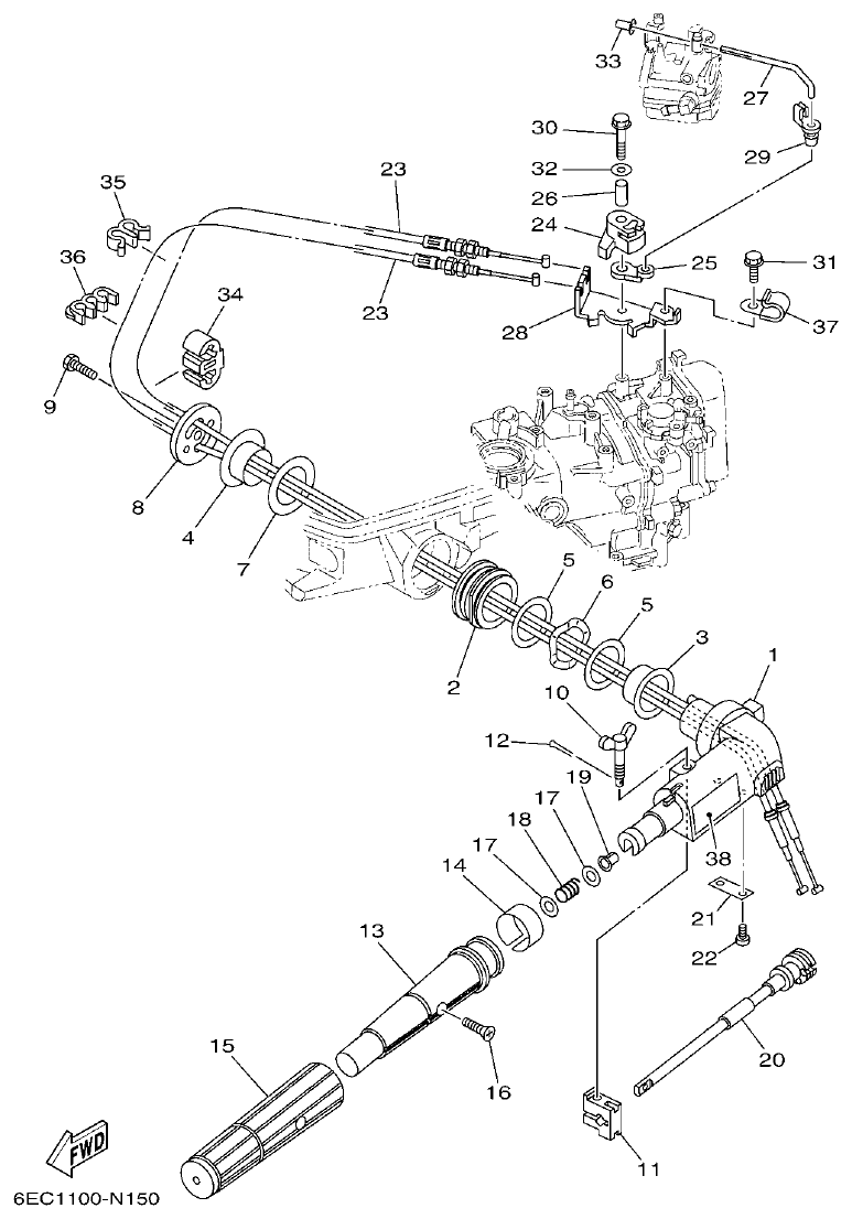 Yamaha F4BMH, F5AMH, F6CMH STEERING parts diagram