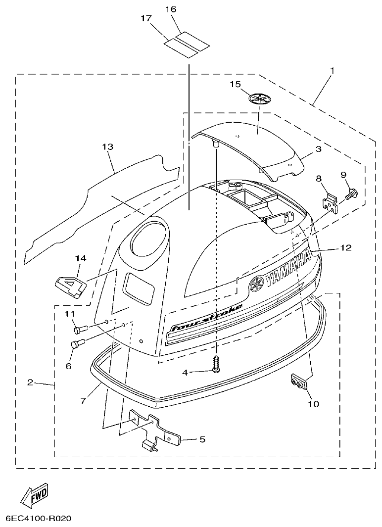 Yamaha F4BMH, F5AMH, F6CMH TOP COWLING parts diagram