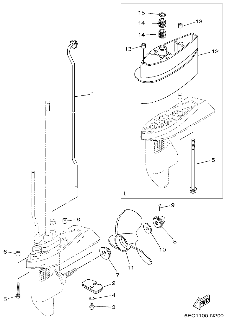 Yamaha F4BMH, F5AMH, F6CMH LOWER CASING & DRIVE 2 parts diagram