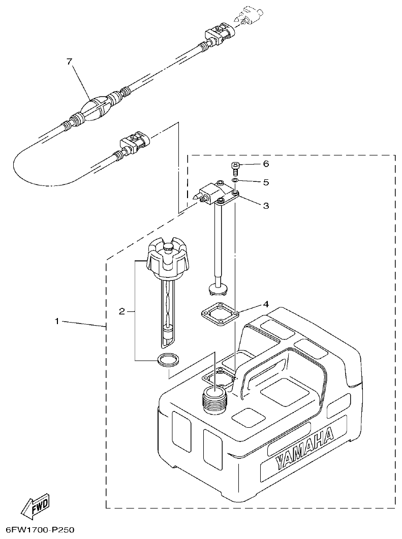Yamaha F4BMH, F5AMH, F6CMH FUEL TANK parts diagram