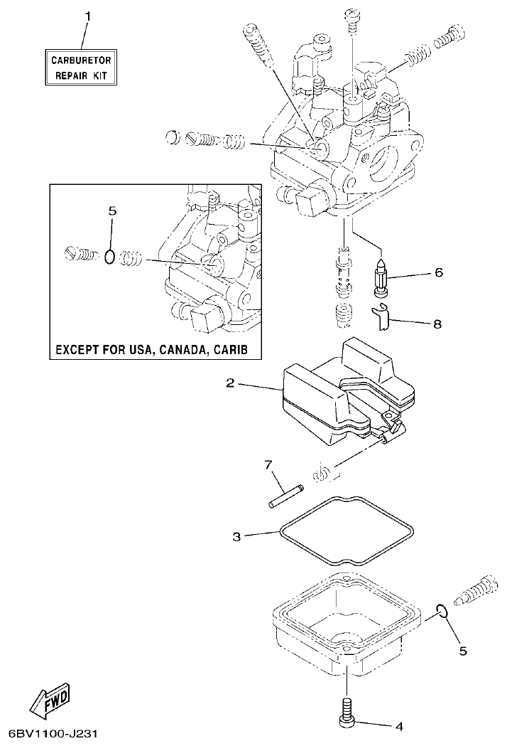 Yamaha F4BMH, F5AMH, F6CMH REPAIR KIT 2 parts diagram