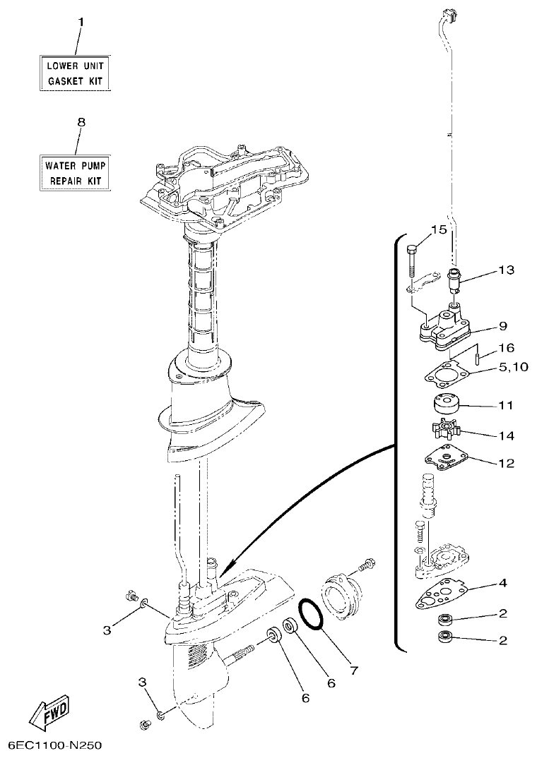 Yamaha F4BMH, F5AMH, F6CMH REPAIR KIT 3 parts diagram
