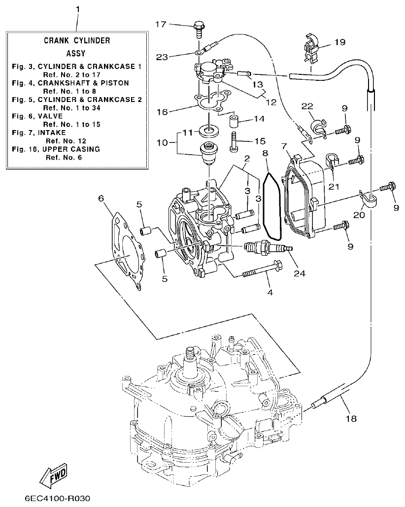 Yamaha F4BMH, F5AMH, F6CMH CYLINDER & CRANKCASE 1 parts diagram