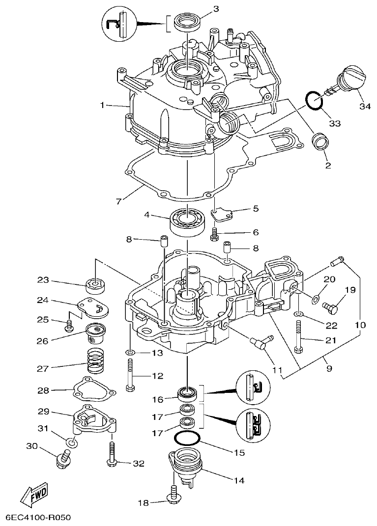 Yamaha F4BMH, F5AMH, F6CMH CYLINDER & CRANKCASE 2 parts diagram