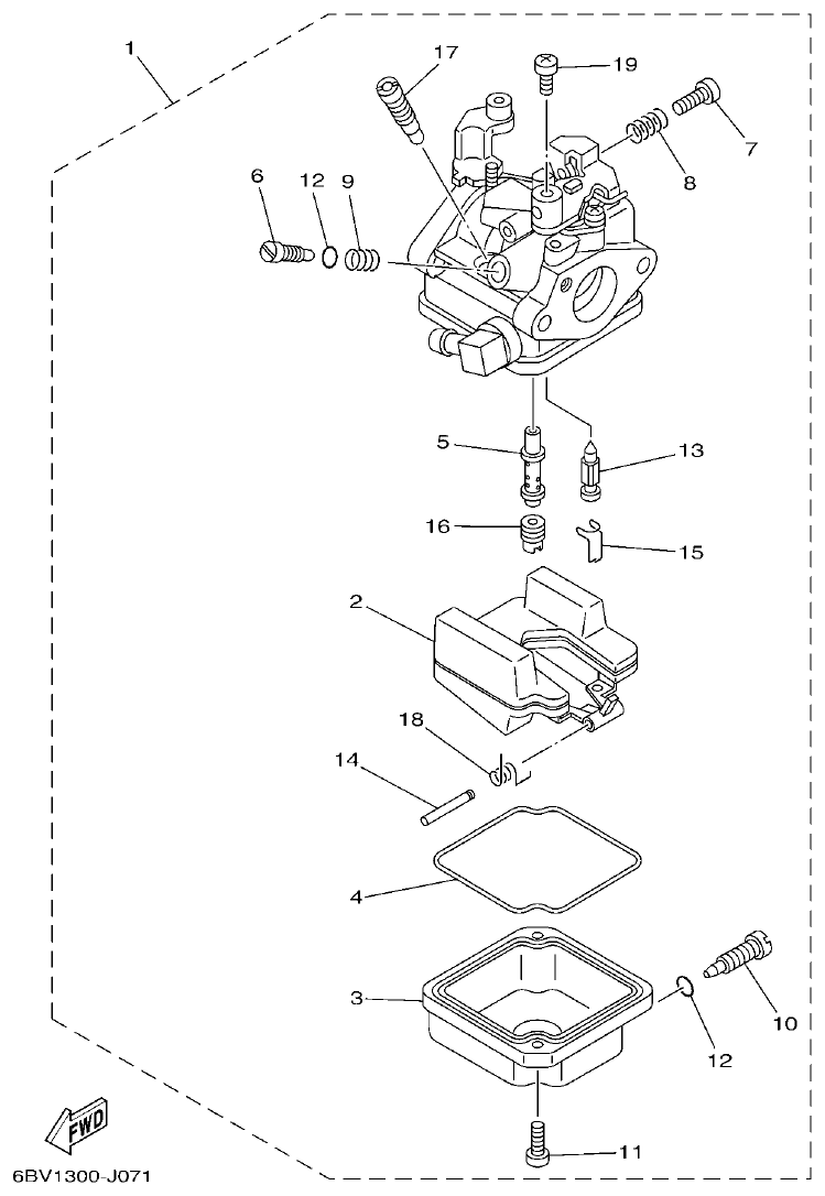 Yamaha F4BMH, F5AMH, F6CMH CARBURETOR parts diagram