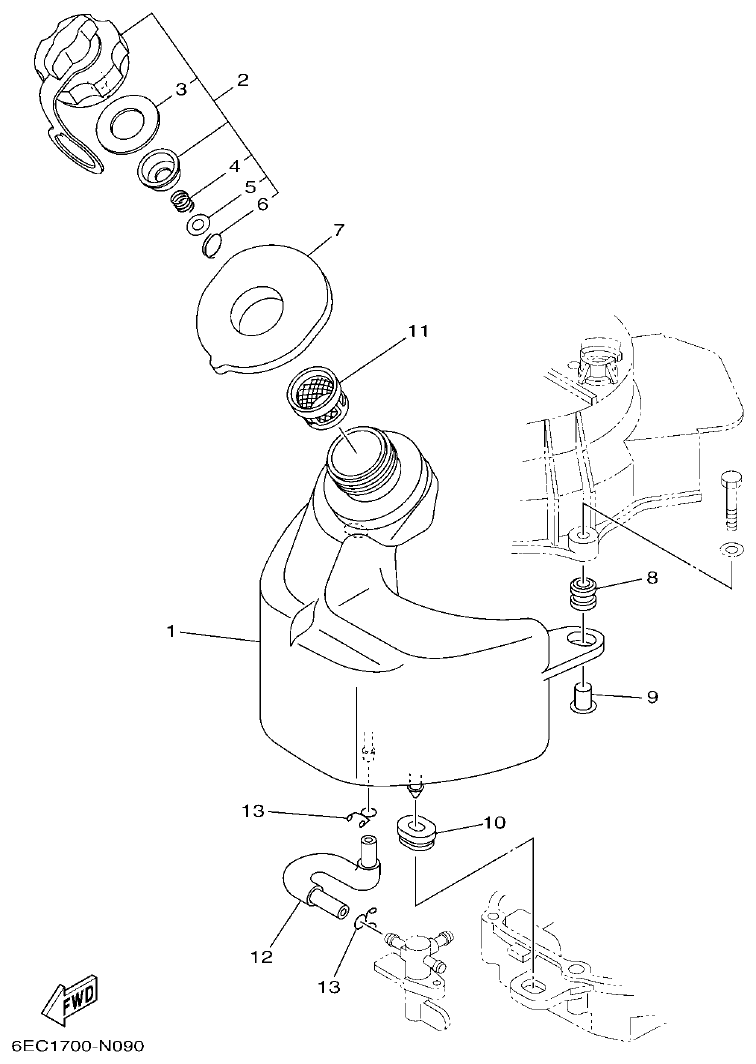 Yamaha F4BMH, F5AMH, F6CMH FUEL 1 parts diagram