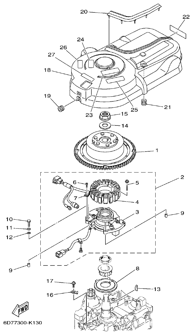 Yamaha F80BET, F100DET GENERATOR parts diagram
