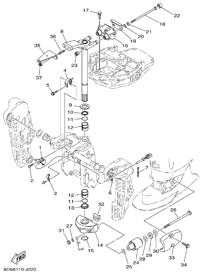 Yamaha F80BET, F100DET BRACKET 2 parts diagram