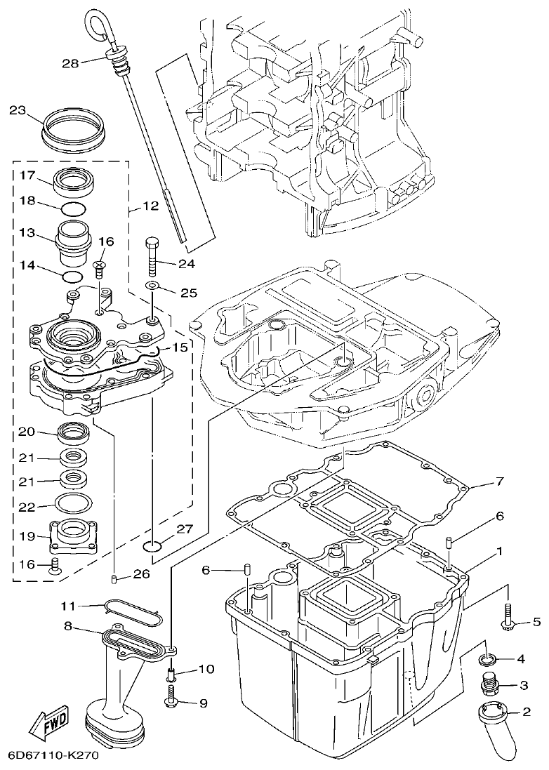 Yamaha F80BET, F100DET OIL PAN parts diagram