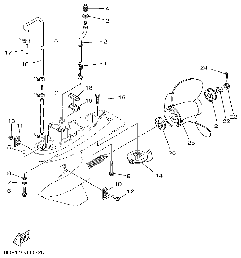 Yamaha F80BET, F100DET LOWER CASING & DRIVE 2 parts diagram