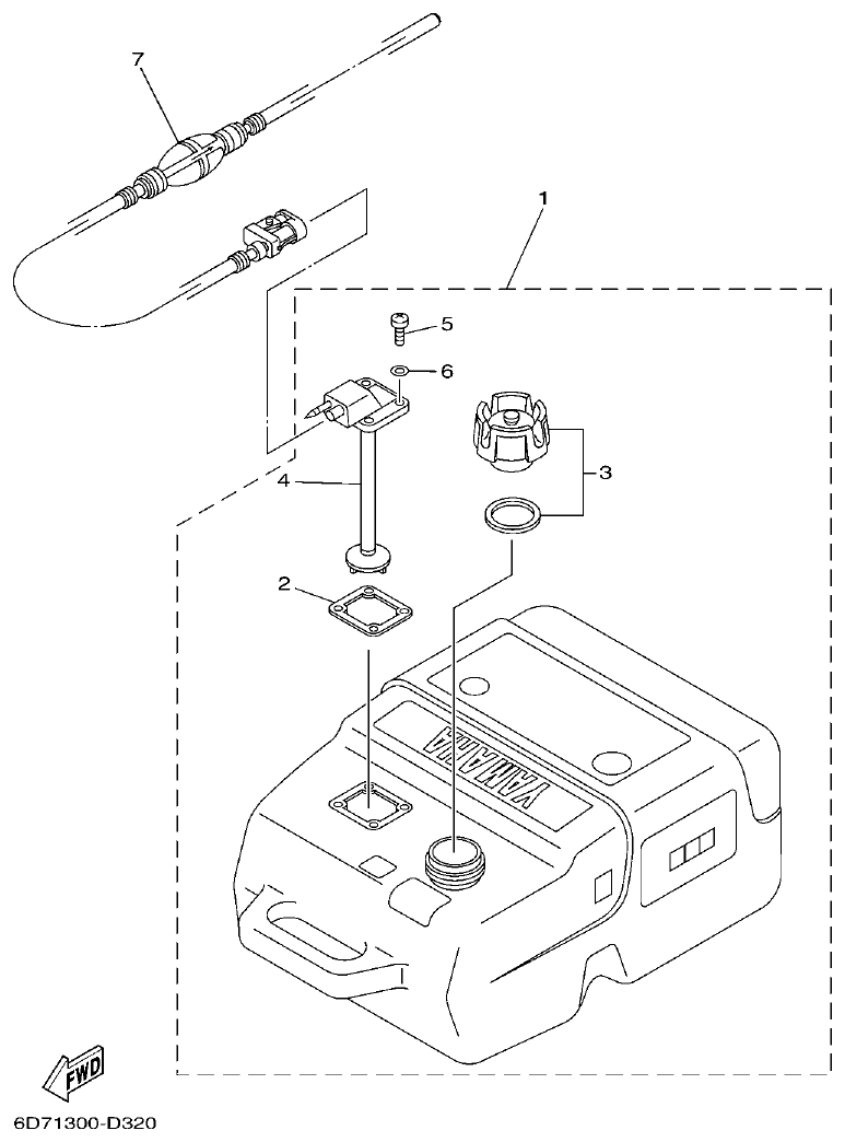 Yamaha F80BET, F100DET FUEL TANK parts diagram