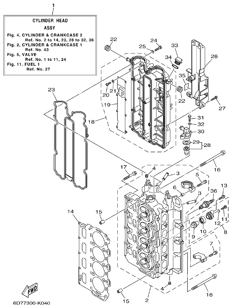Yamaha F80BET, F100DET CYLINDER & CRANKCASE 2 parts diagram