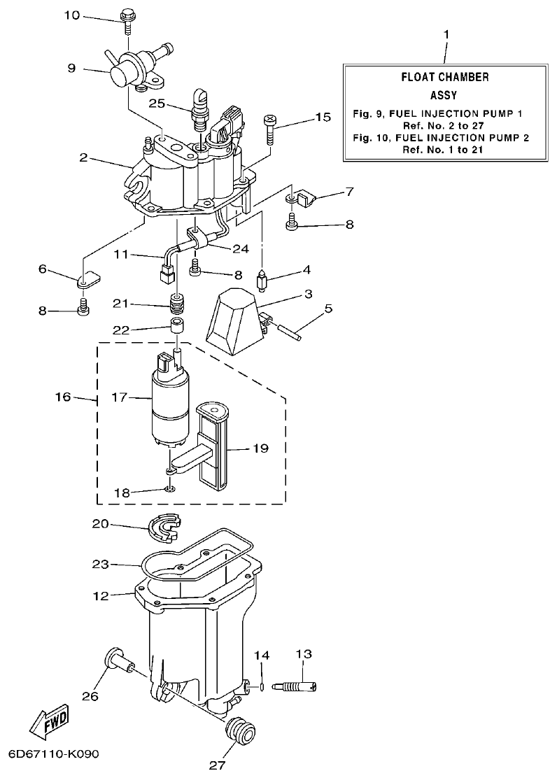 Yamaha F80BET, F100DET FUEL INJECTION PUMP 1 parts diagram