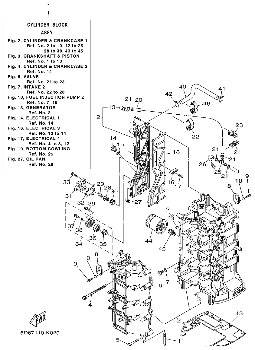 Yamaha F80BET, F100DET CYLINDER & CRANKCASE 1 parts diagram