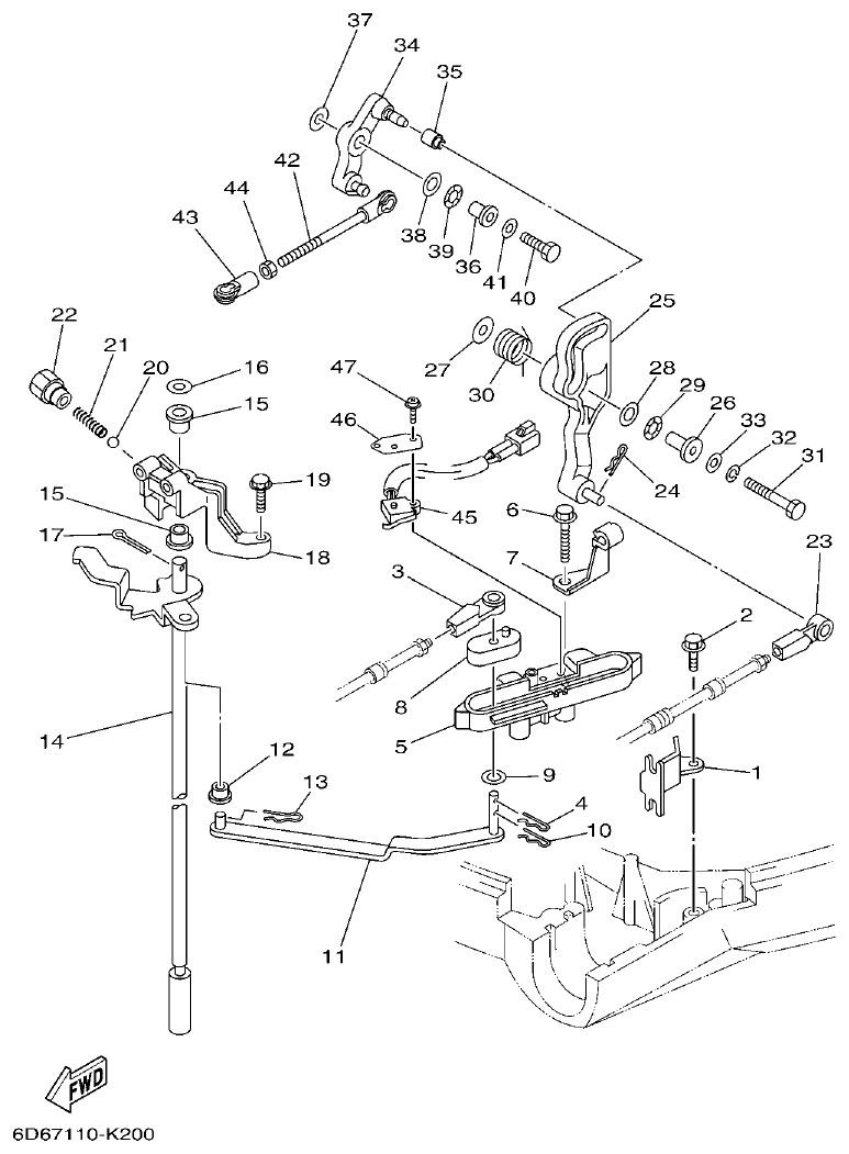 Yamaha F80BET, F100DET CONTROL parts diagram